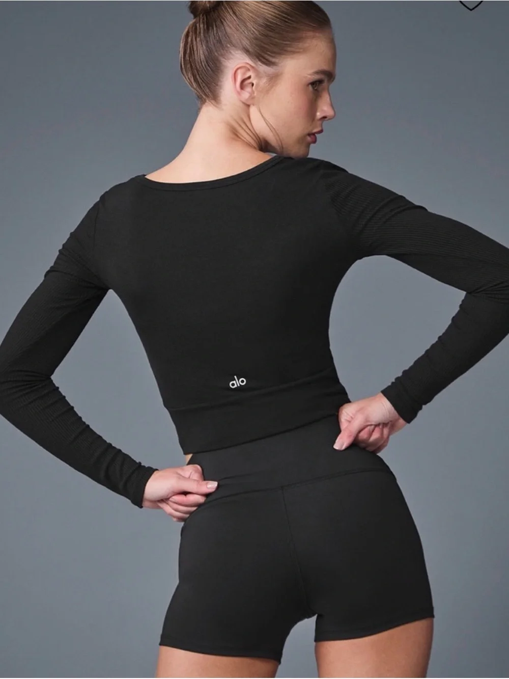 All Long-Sleeve Twist Front Crop Top - Black